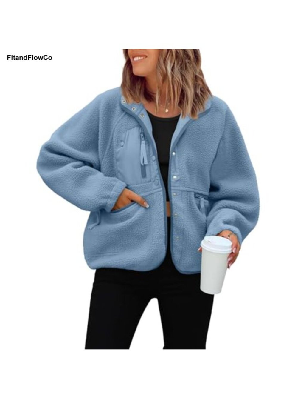 Cropped Fuzzy Fleece Jacket Button Down Oversized Winter Coat